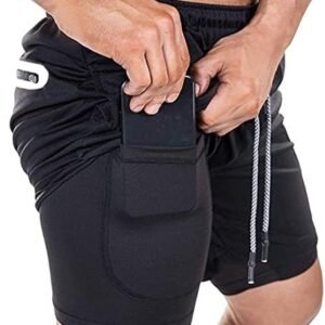 HAVANSIDY Mens 2-in-1 Athletic Shorts Gym Workout Activewear Running Training Joggers Shorts with Phone Pockets