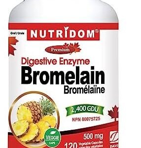 Nutridom Bromelain 2400 GDU/g, 500 mg (120 Count) Pineapple Stem Digestive Enzyme, Non-GMO, Gluten-Free, Dairy & Soy Free