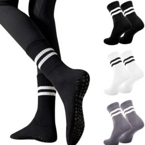 Non Slip Yoga Socks for Women Anti-skid Long Socks for Yoga, Barre, Ballet, Dance, Barefoot Workout Gym-3 Pairs