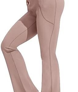 PINSPARK Womens Flare Yoga Pants Ribbed Bootcut Leggings High Waisted Flares Bottom Workouts Pants with Pockets