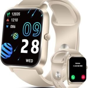 Smart Watch for Men Women with Bluetooth Call, IP68 Waterproof Fitness trackers with Heart Rate Blood Oxygen Sleep Monitor, Smart Watch Blood Pressure 1.96" HD Smartwatch Android & iOS (Apricot)