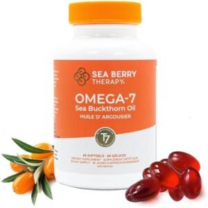 Sea Berry Therapy Omega-7 Softgels, Premium Organic Himalayan Sea Buckthorn Oil (60ct, 30 Day Supply) – Supplement for Healthy Skin, Hair, and Nails