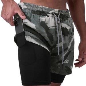 Linvich Mens 2-in-1 Running Shorts 5" Workout Shorts with Phone Pockets Quick Dry Gym Athletic Training Shorts