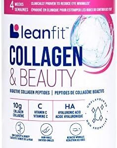 LEANFIT COLLAGEN & BEAUTY Unflavoured - 10g Bioactive Collagen Peptides Powder + Vitamin C + Hyaluronic Acid - Clinically Proven to Reduce Eye Wrinkles in Just 4 Weeks - 28 Servings, 284g Tub