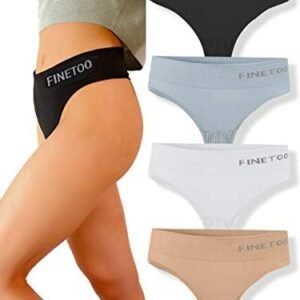 FINETOO 4 Pack High Waist Thongs for Women Breathable Underwear Soft Stretchy Nylon Spandex No Side Seam Panties