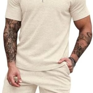 EISHOPEER Men's Polo Shirt and Shors Set Summer Outfits Fashion Zipper Polo Suit for Men Short Sleeve 2 Piece Tracksuit S-3XL