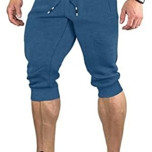 FASKUNOIE Men's Cotton Casual Shorts 3/4 Jogger Capri Pants Breathable Below Knee Short Pants with Three Pockets