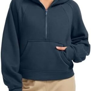 CRZ YOGA Womens Fleece Lined Half Zip Hoodies Pullover Oversized Long Sleeve Casual Workout Sweatshirts with Thumb Holes