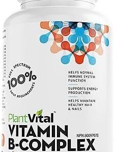 Plantvital Vegan Vitamin B Complex w Biotin, Niacin, Folate! Supports Immune & Liver Function. 100% of B1, B2, B3, B5, B-6, B-12! 2 MONTH SUPPLY. Supports Energy Production, Hair, Nails & Skin.