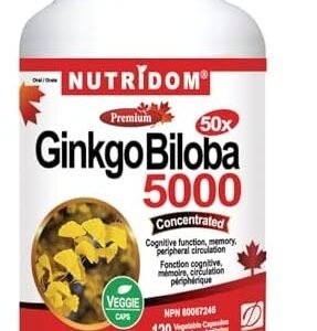 Nutridom Ginkgo Biloba Extract, 50x Concentrate, 100 mg (5,000 mg QCE) - Ginkgo Leaf Supplement for Memory, Brain Cognitive Function & Peripheral Circulation Support | Non-GMO, Gluten Free, Vegetable Capsules (120 Count)