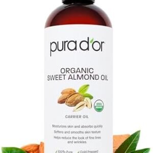 PURA D'OR Organic Sweet Almond Oil (473ml) Ecocert & USDA Certified Organic Carrier Oil, 100% Pure & Natural Hexane Free Soothing Vitamin E Oil for Skin & Face, Facial Polish, Full Body, Massages, DIY Base (Packaging may vary)