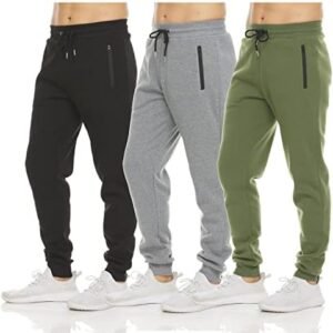 PURE CHAMP Mens 3 Pack Fleece Active Athletic Workout Jogger Sweatpants for Men with Zipper Pocket and Drawstring Size S-3XL