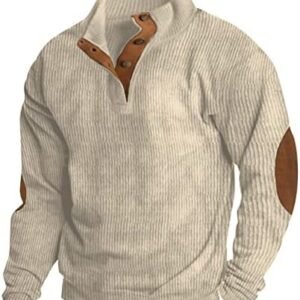 Mens Sweatshirt Stand Collar Button Down Shirt Corduroy Winter Clothes for Men Vintage Casual Sweatshrit Tops