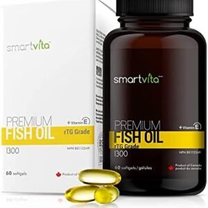 Smartvita - Premium Fish Oil, rTG Grade Omega 3, Fish Oil Omega 3, EPA, DHA, & Vitamin E Capsules, Multivitamins for Men & Women, Omega 3 Supplement, Burpless, 60 Softgels