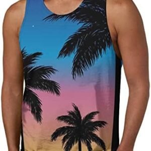Hawaiian Cami Tank Tropical Sport Gym Beach Vests for Mens Fall Summer Boat Neck Floral Graphic Tops Vest Man 2024