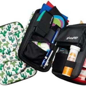 Glucology™ Diabetic Travel Case - Organizer for Blood Sugar Test Strips, Medication, Glucose Meter, Pills, Tablets, Pens, Insulin Syringes, Needles, Lancets (Cactus, Plus)