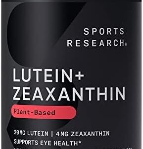 Sports Research Vegan Lutein + Zeaxanthin (20mg) with Organic Coconut Oil for Better Absorption - Supports Vision & Eye Health - Vegan Certified & Non-GMO Verified (120 Softgels)