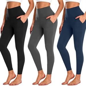 NEW YOUNG 3 Pack Leggings for Women with Pockets-High Waisted Tummy Control Workout Gym Non-See Through Yoga Pants