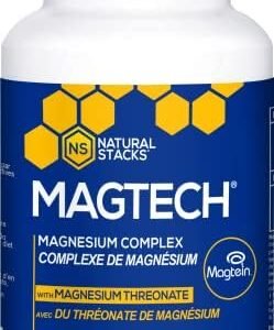 Natural Stacks MagTech Magnesium Supplement w/Magtein Magnesium L-Threonate, Glycinate & Taurate - 45 Servings (90ct), Support Biological Functions, Helps in Energy Metabolism
