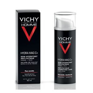 Vichy Face Moisturizer for Men, Homme Hydra Mag C+ Men's Brightening Face and Eye Cream for Dry, Combination and Sensitive Skin, with Vitamin C and Magnesium, Moisturizes and Reduces Dark Circles, Hypoallergenic, 50mL