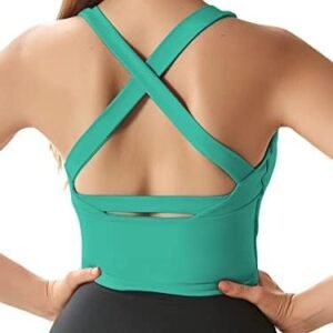 Strappy Sports Bra for Women Longline Crop Tank Tops Yoga Workout Camisole Shirts Built in Bra