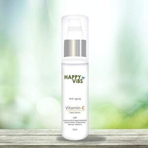 HAPPY VIBS Anti-Aging Vitamin C Face Serum with Hyaluronic Acid for Men and Women, Help to Boost Collagen Production and Reduce Wrinkles and dark spots; 50 mL