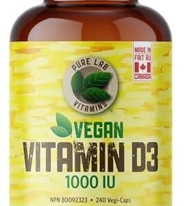 Pure Lab Vitamins - Vegan Vitamin D3 1000 IU | 240 Vegi-Caps | Vitamin D Supplements | Helps to Maintain Immune Function, Energy, Mood, Bones, Teeth