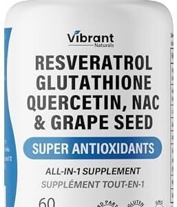 Resveratrol 500mg Glutathione 200mg Quercetin 200mg Grape Seed Extract - Antioxidant Supplement For Women and Men with N-Acetyl Cysteine Selenium and Wild Blueberry, Made in Canada 60 Capsules
