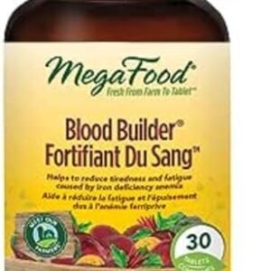 MegaFood Iron Supplements Multivitamins for Women 30 Blood Builder Iron Pills Tablets with Vitamin C Vitamin B12 Folate Rice Beets Root Fatigue Anemia Hair Loss Iron & Ferritin Deficiency