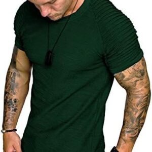 COOFANDY Men's Muscle T-Shirt Pleated Raglan Sleeve Bodybuilding Gym Tee Short Sleeve Fashion Workout Shirts Hipster Shirt