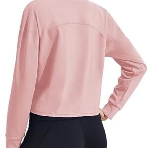 PINSPARK Women's Workout Crop Tops Long Sleeve Yoga Shirts Casual Athletic Running T-Shirts Gym Sweatshirts