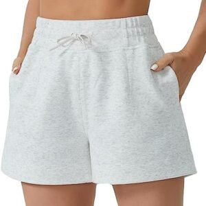 Dragon Fit Womens High Waisted Sweat Shorts Casual Cotton Workout Shorts Drawstring Running Shorts with 2 Pockets
