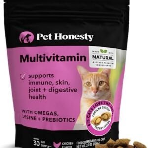 PetHonesty Cat Multivitamin Chews - Supports Overall Immune Health, Joints, Skin & Coat, and Digestion | Omega 3s, Lysine for Cats, Probiotics, Cat Supplements & Vitamins - Chicken (30-Day Supply)