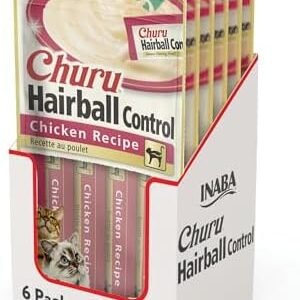 INABA Churu Hairball Control, Functional, Creamy Lickable Purée Cat Treat with Taurine & Vitamin E, 0.5 Ounces Each, 24 Tubes (4 per Pack), Tuna Recipe