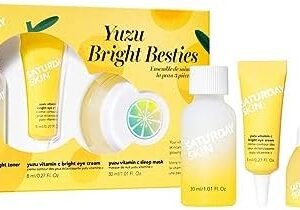 Saturday Skin 3-Piece Skin Care Set Yuzu Vitamin C Sleep Mask Yuzu Vitamin C Bright Toner and Eye Cream Overnight Facial Masks Korean Beauty Best Vitamin C Skincare trio