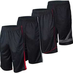 Essential Elements 4 Pack: Men's Active Performance Athletic Basketball Workout Gym Knit Shorts with Pockets