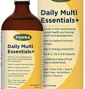 Flora Health Daily Multi Essentials+ Liquid Multivitamin Formula - Easy Absorption, Rich in Antioxidants Vitamins A, C & E, Full Range of B Vitamins & Minerals – Immune-Supporting Elderberry - 445 mL
