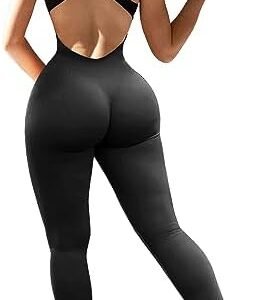 OZICERD Womens Jumpsuit Workout Gym One Piece Outfit Bodycon Rompers with Built in Bra Sexy Backless Jumpsuits