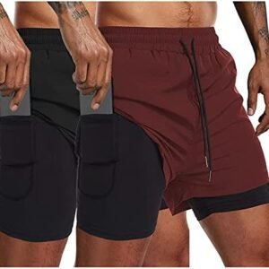 COOFANDY Men's Workout Shorts Quick Dry 2 in 1 Gym Bodybuilding Training Running Athletic Jogger with Phone Pockets
