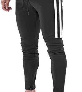 DIOTSR Men's Athletic Jogger Pants Slim Fit Track Sweatpants 2-Stripes Running Workout Trousers with Pockets