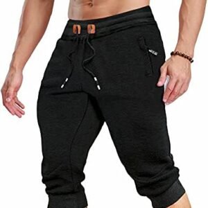 MAGCOMSEN Men's 3/4 Jogger Capri Pants with Zipper Pockets Knee Length Running Training Workout Shorts
