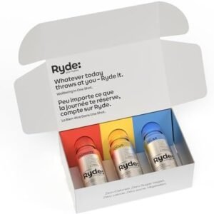 Ryde Discovery Pack | Variety 3 pack of 60 ml Wellbeing shots | Zero Calories, Zero Sugar and Vegan | Essential B vitamins and Caffeine