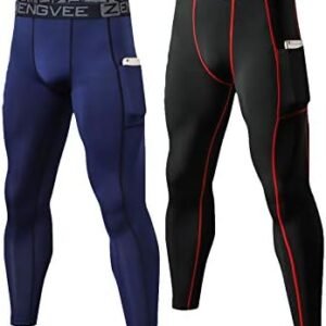 HUAKANG Men's 2 Pack Compression Pants with Pockets Cool Dry Base Layer Leggings for Running,Workout,Training