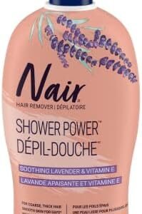 Nair Shower Power MAX Hair Remover for Coarse Hair on Legs & Body with Soothing Lavender and Vitamin E, 312-g