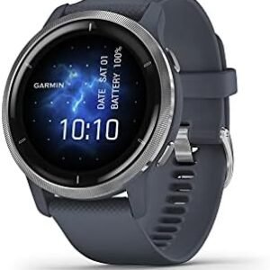 Garmin Venu 2, GPS Smartwatch with Advanced Health Monitoring and Fitness Features, Silver Bezel with Granite Blue Case and Silicone Band, (010-02430-00), 33 mm