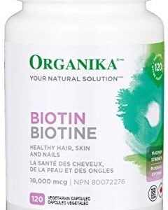 Organika Biotin 10,000mcg- Healthy Skin, Hair, and Nail Support, High Potency- 120vcaps