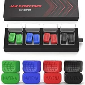 Mayena Sports Jaw Exerciser for Men & Women – Silicone Jawline Exerciser – Powerful Jaw Trainer for Beginner, Intermediate & Advanced Users – Slims & Tones the Face (4 Set)