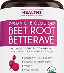 USDA Organic Beet Root Powder (120 Tablets) 1350mg Beets Per Serving with Black Pepper for Extra Absorption - Source of Antioxidants - Vegan - No Capsules