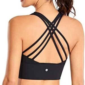 CRZ YOGA Women's Longline Strappy Sports Bras for Women Wirefree Padded Yoga Bras Tops