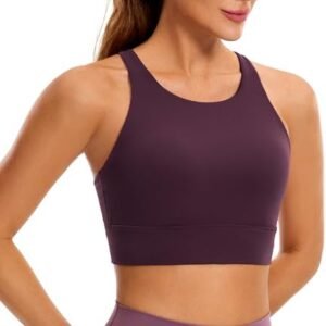 CRZ YOGA Womens Butterluxe Strappy High Neck Longline Sports Bra - Padded Criss Cross Back Workout Sports Bras Crop Tank Top